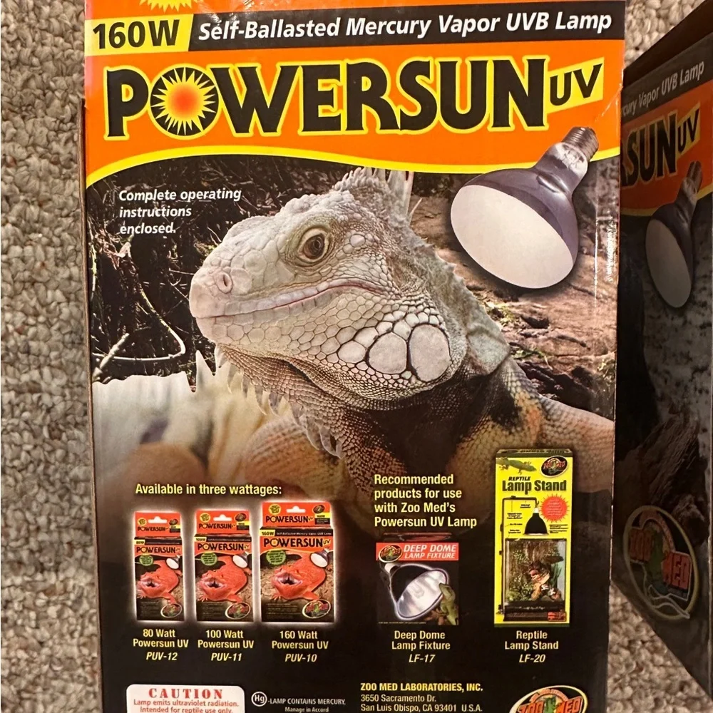 Set of Two Zoo Med PowerSun UV Bulb 160 Watt  Bulb Ideal for Large Terrariums
